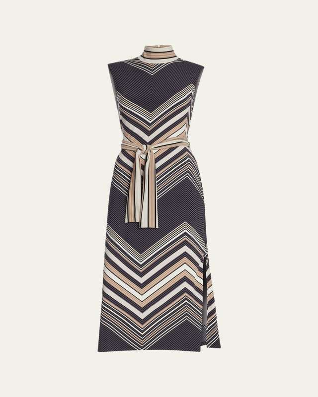 Karolina Belted Chevron Midi Dress